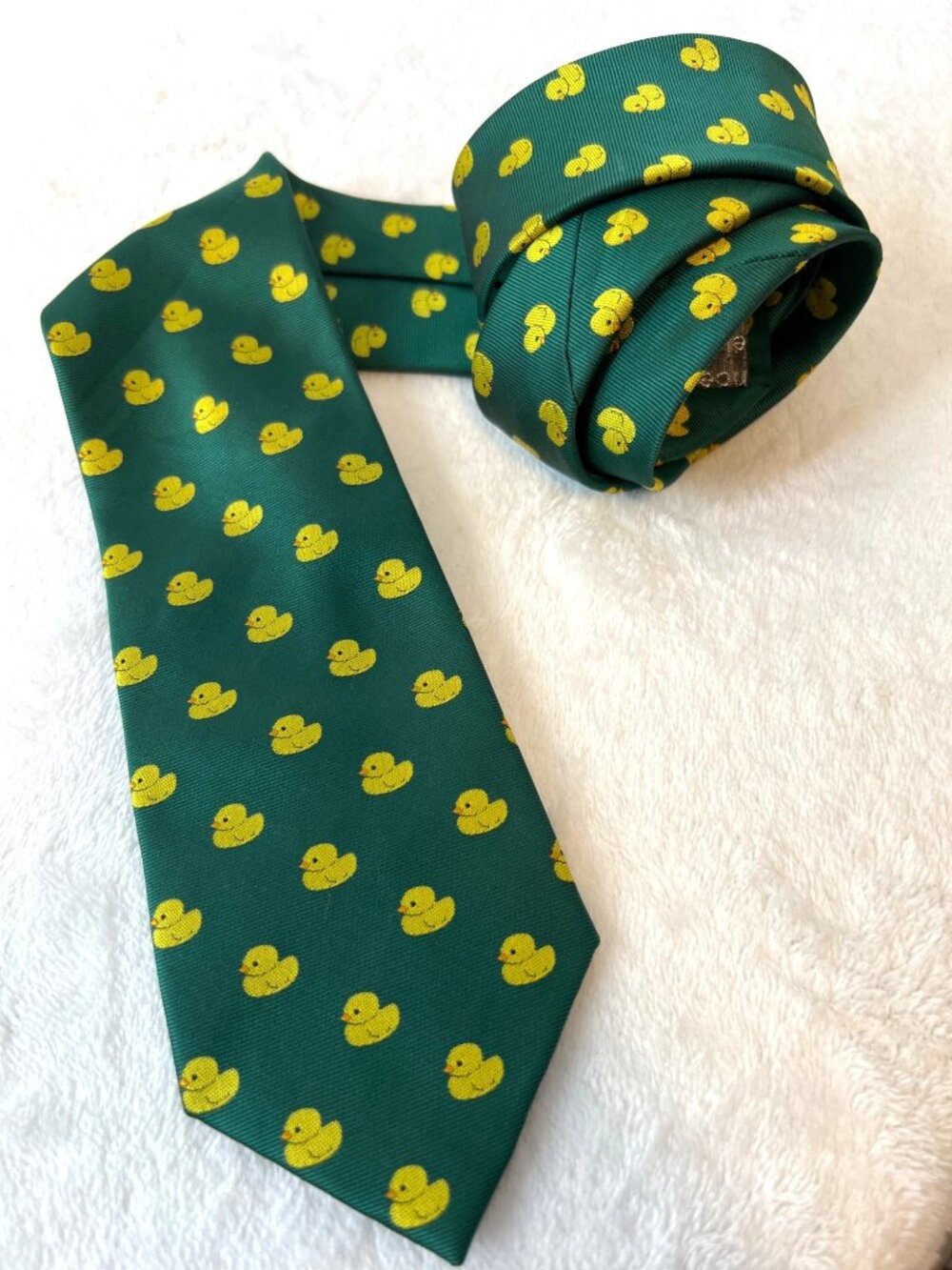Rubber Ducky Tie Emerald Green Yellow Necktie Novelty Print by Elegance  Ducks